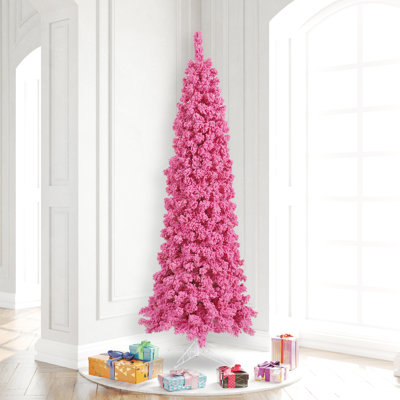 Arbre de noël artificiel 7,5' avec un pied Flocked Pink Fir