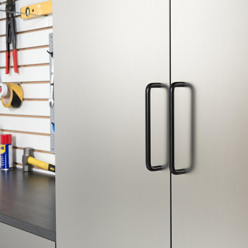 Garage Cabinet D  3  - 96 In. W, 79 H, Contemporary Metallic Grey Design, Drawers, Water And Heat Proof, 2X Edge Banding, E0-Grade Board, Shelf Mechanism, Double Bracket  3 , Contemporary, Grey,