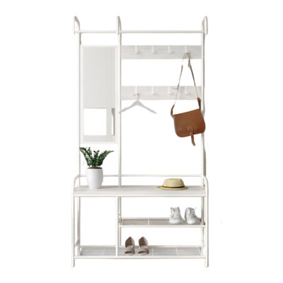 Anjanae Industrial Hall Tree Coat Rack Stand With Shoe Storage Shelves and Rail