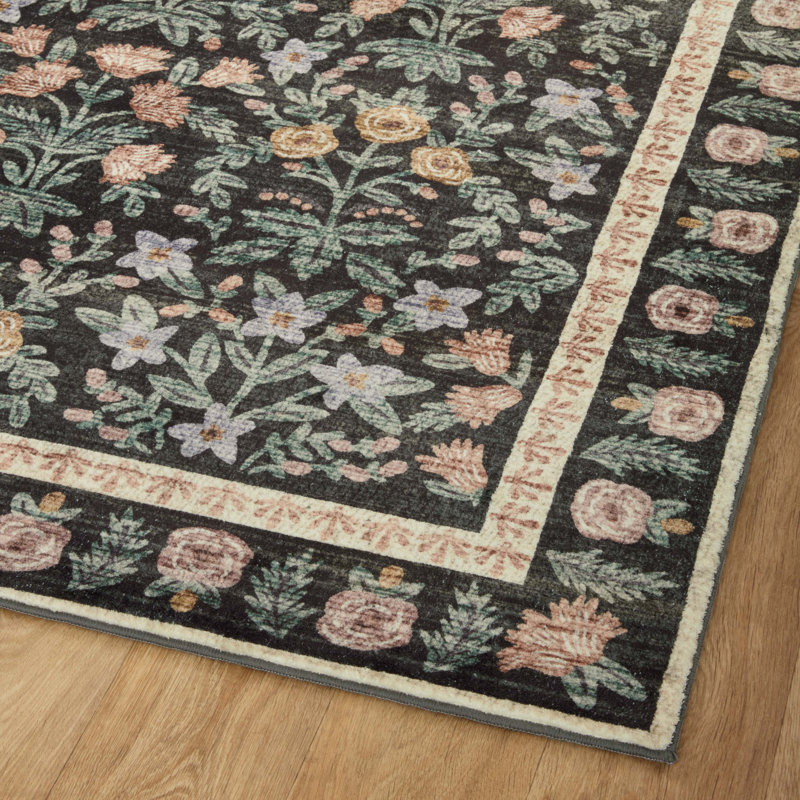 Rifle Paper Co. x Loloi Eden Mughal Garden Black Rug feat. CloudPile, Runner 2'6" x 9'6"
