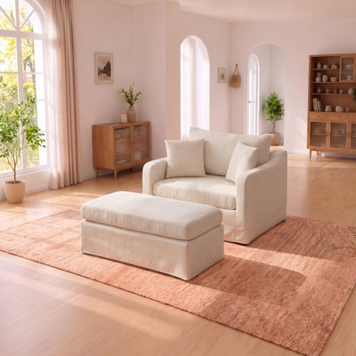 Fauteuil d'appoint et repose-pieds de style campagnard moderne de 43,9 pouces de large avec housse amovible et lavable et coussins cylindriques
