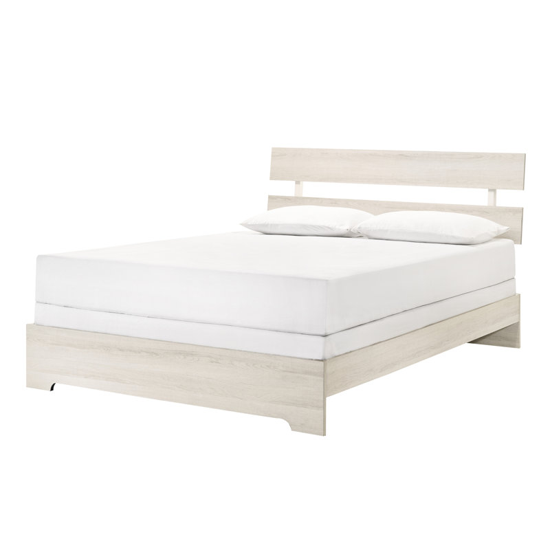 Contemporary Rustic Low - Profile Queen Platform Bed, White Washed Bedroom In One Box For Bed Frame, Platform, Style, Wash Finish