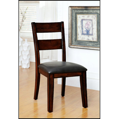 Cherry Finish Solid Wood Transitional Style Dining Chairs, Set of 2, Padded Leatherette Seats, Bold & Sturdy Design