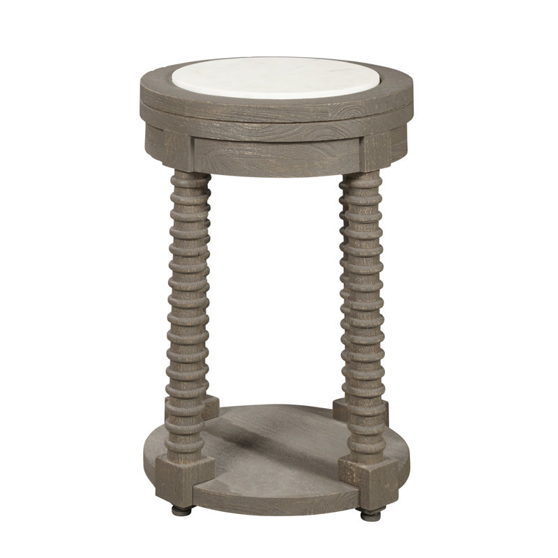 Gray and White Round Wood and Marble Spindle Table