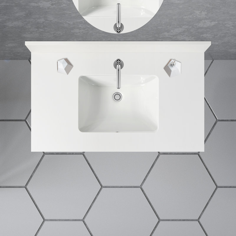 37'' Quartz Single Vanity Top with Sink and Faucet Hole, Morning Frost