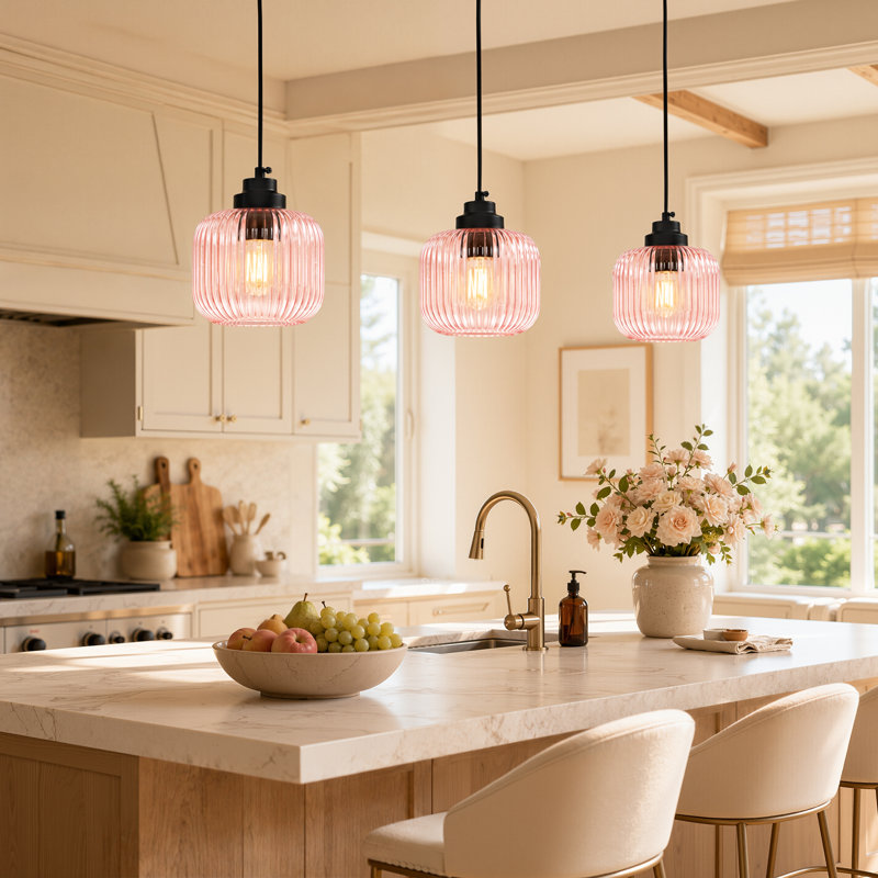 Suspension pour îlot de cuisine en verre, Rose