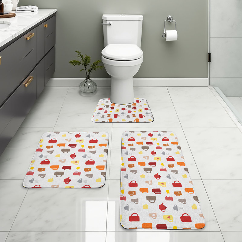  Multicolore ensemble de tapis de salle de bain 3 pièces Tea Party