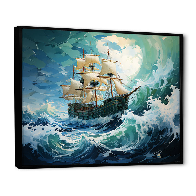 The Pirate Boat Odyssey's Voyage I - Art mural classique, Cadre flottant noir, H 34 po x l 44 po x P 1,5 po