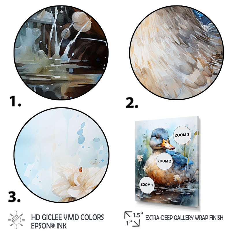 «Blue Duck», aquarelle, Cadre simple blanc, H 40 po x l 30 po x P 1,5 po