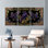 «Three Black Ravens», ensemble de 3 reproductions d'art sur toile tendues sur toile