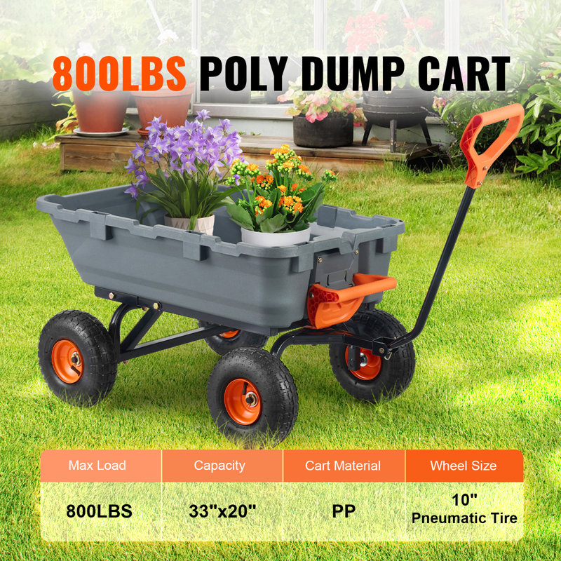 Gray Heavy Duty Poly Garden Dump Cart with Steel Frame