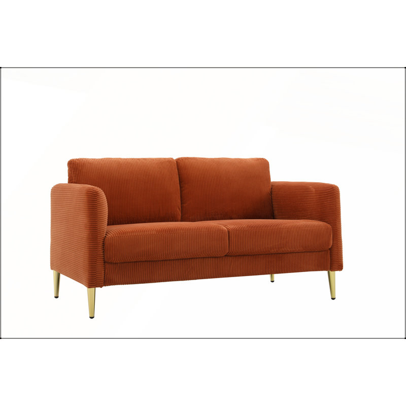 Causeuse moderne en velours côtelé 60,63 po avec coussins rembourrés moelleux et structure en bois massif, Orange