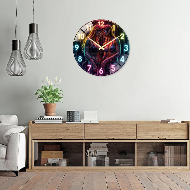 Horloge murale décorative élégante avec des couleurs néon vibrantes et un design unique - Horloge murale moderne en verre de 24 po