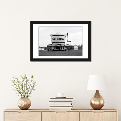 " 1937 Roadside Refreshment Stand Shaped Like Ice Cream Maker " Black and White Photography