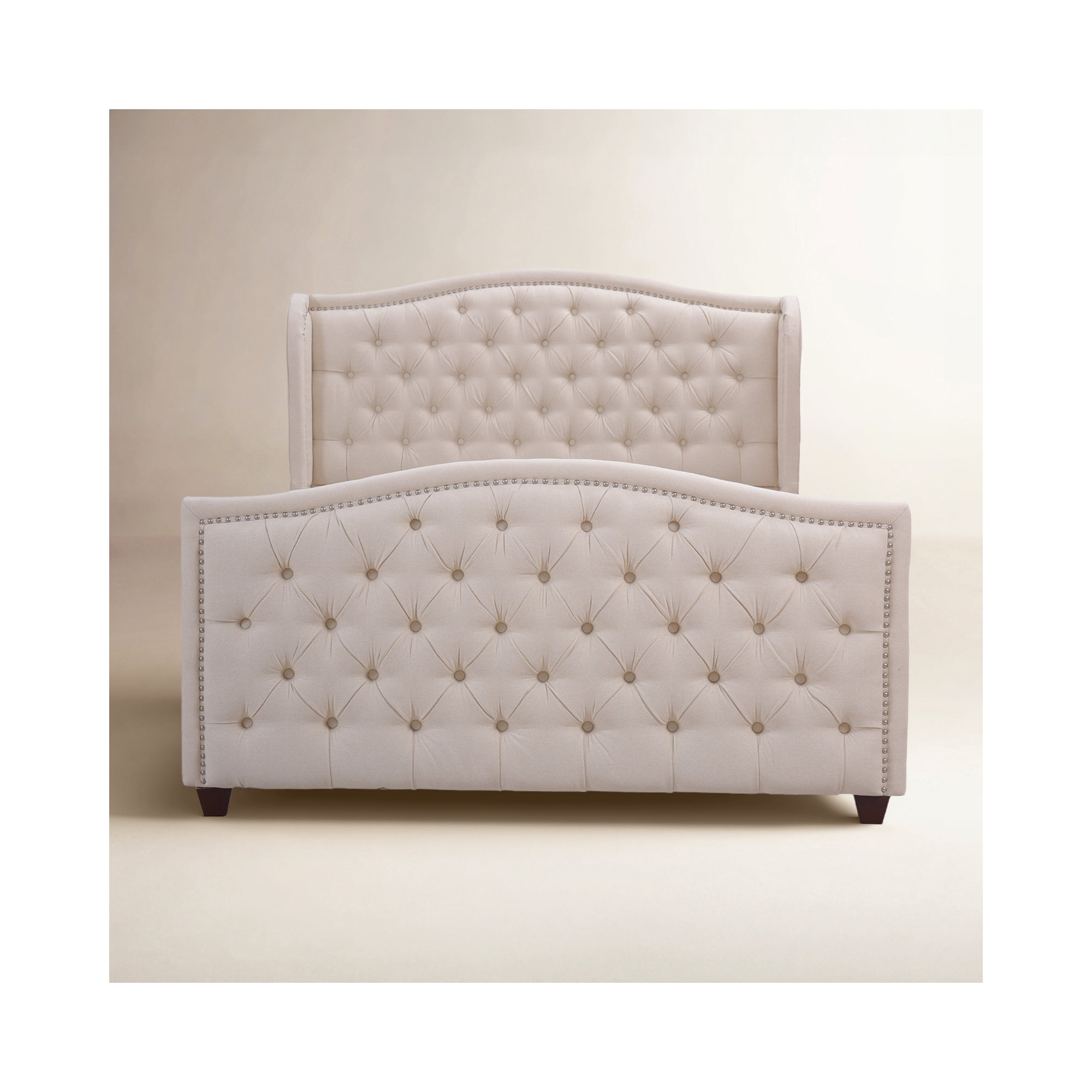 Coleman Upholstered Wingback Bed, Sky Neutral Beige Velvet, King