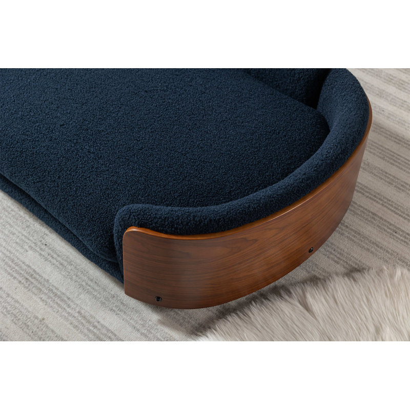 Canapé pour chien en bois massif Inira, L 38,58 po x P 26,77 po x H 11,02 po, Bleu foncé / noyer