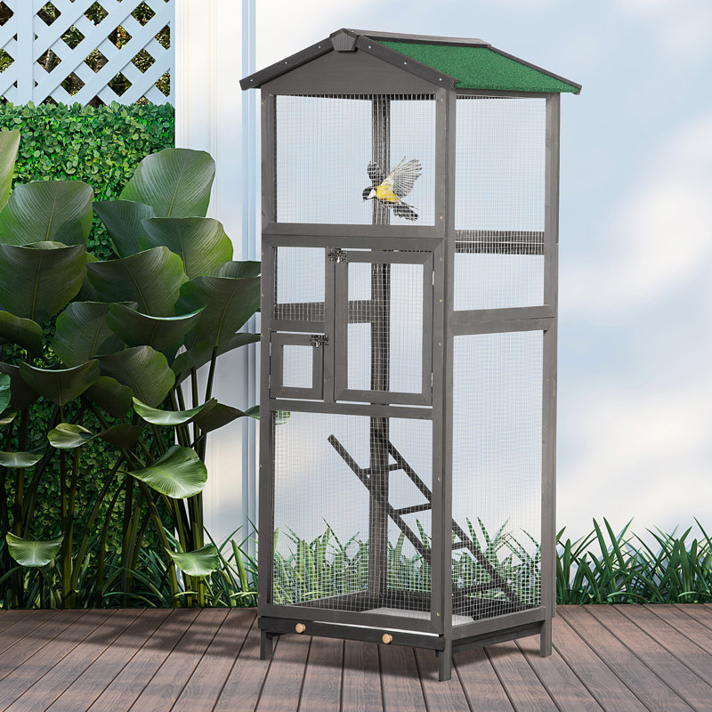 Cage à oiseaux pour perroquet en bois avec pergola, 2 tiroirs et 2 portes PawHut