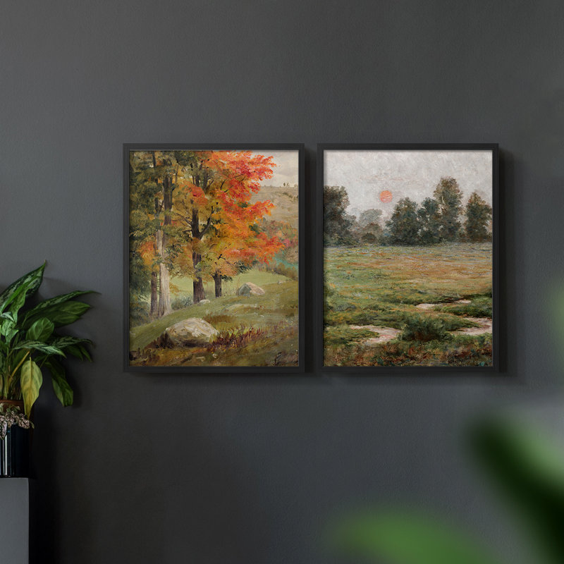 «Vintage Landscape XLVII», impression giclée sur cadre - ensemble de 2, Noir, noir, noir, noir, H 23 po x l 58 po