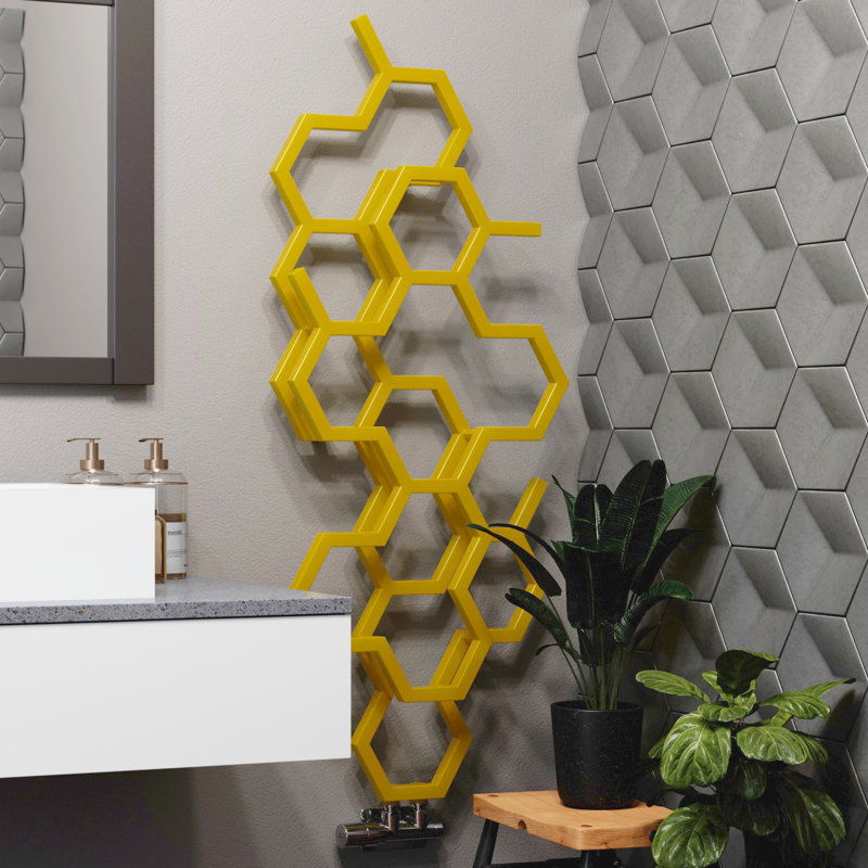 Hex Vertical Designer Radiator 1200Hx486W, Mustard