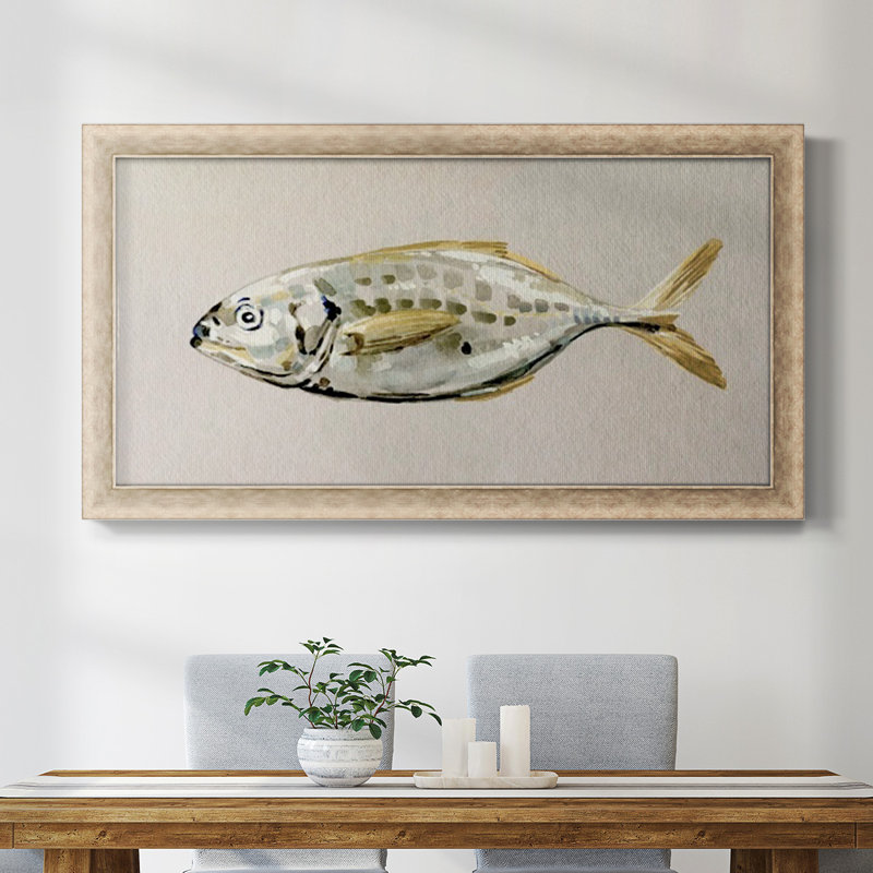 " Fresh Fish Study II ", 21" H x 37" W x 1.25" D, Brown Closed Corner Framed Canvas
