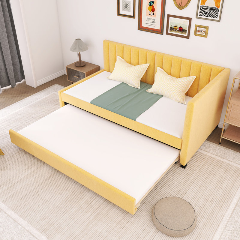 Daybed with Trundle Twin Size Sofa Bed, Yellow
