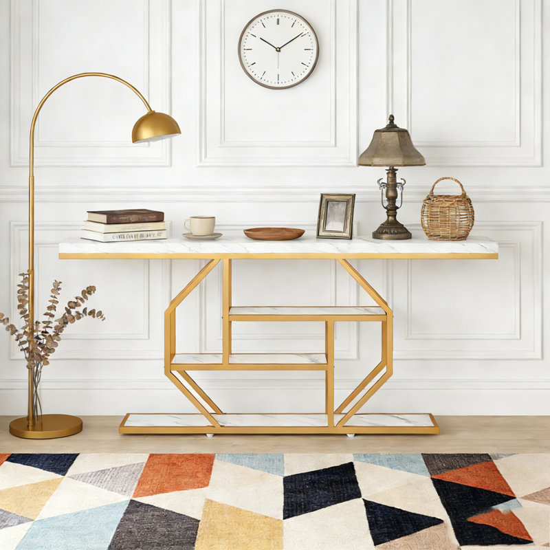 4-Tier Console Table Sofa Table Accent Table with Storage Shelves