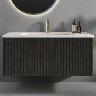 Meuble-lavabo de salle de bain avec lavabo en céramique blanche