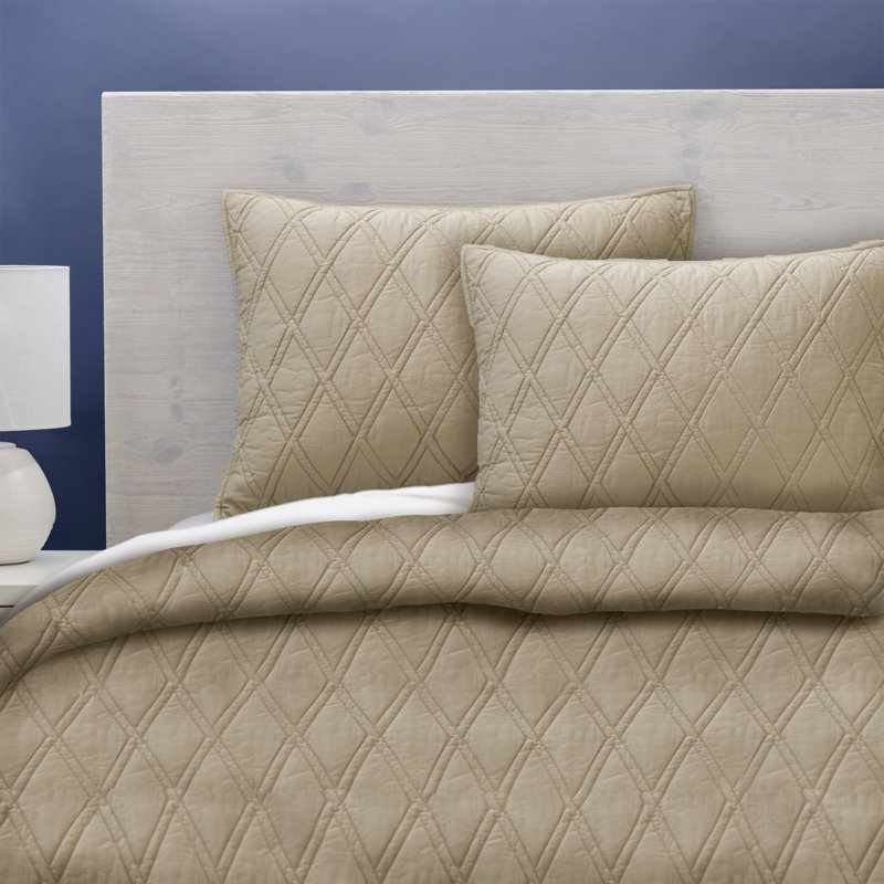 Cotton Sateen Coverlet, Queen Coverlet + 2 Shams, Khaki