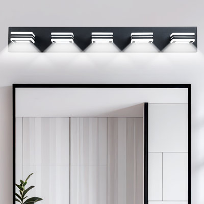Luminaire de salle de bain moderne à DEL à intensité variable et rotation sur 360 ° avec miroir et abat-jour en acrylique