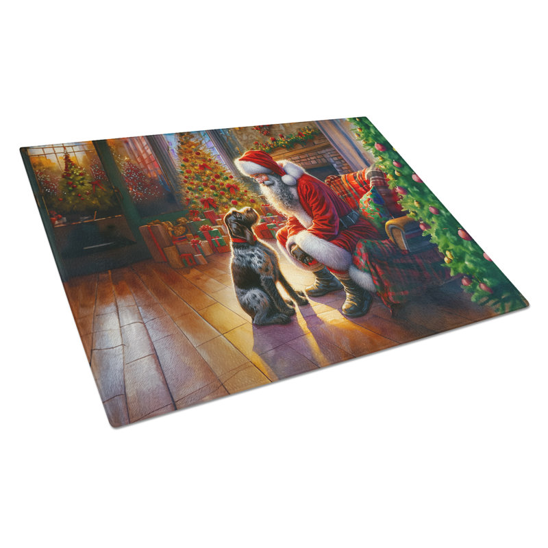 German Wirehaired Pointer and Santa Claus Glass Cutting Board