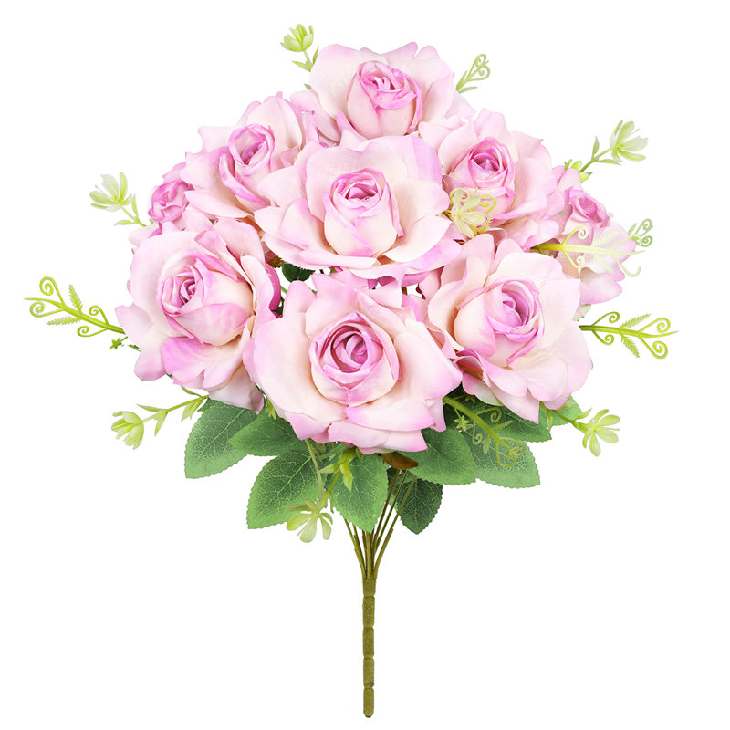 Artificial Gardenia Rose Flower Stem Bush Bouquet, Blush Lavender