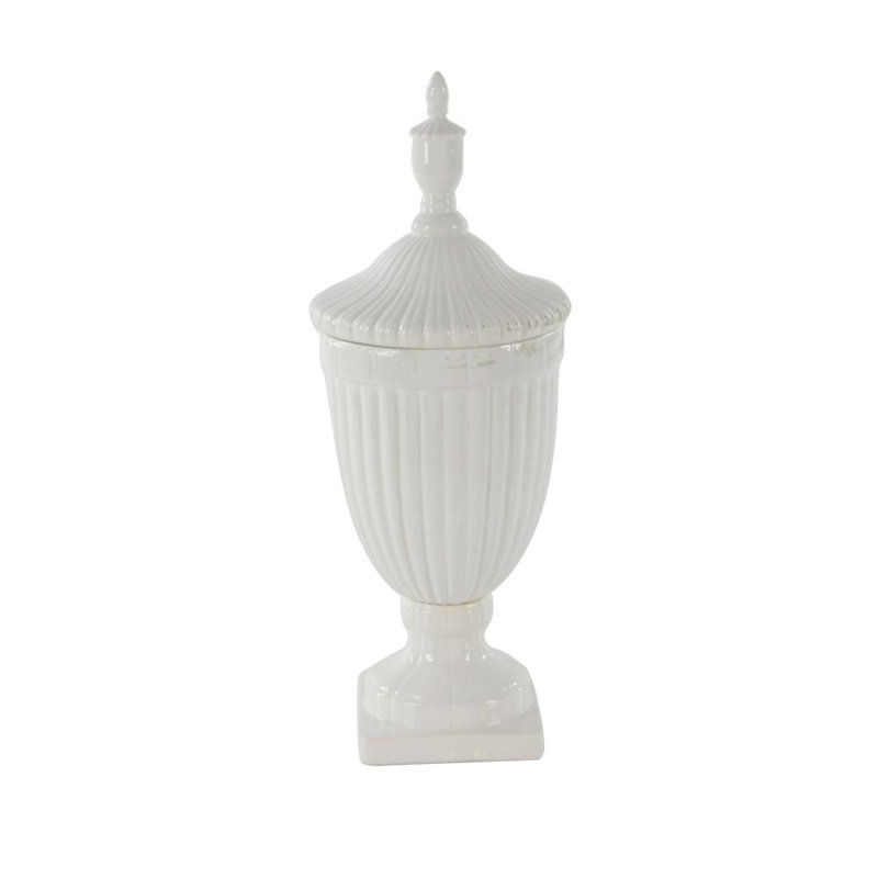 Alpharetta ceramic jars with lid, Blanc, H 26 po x l 10 po x P 10 po