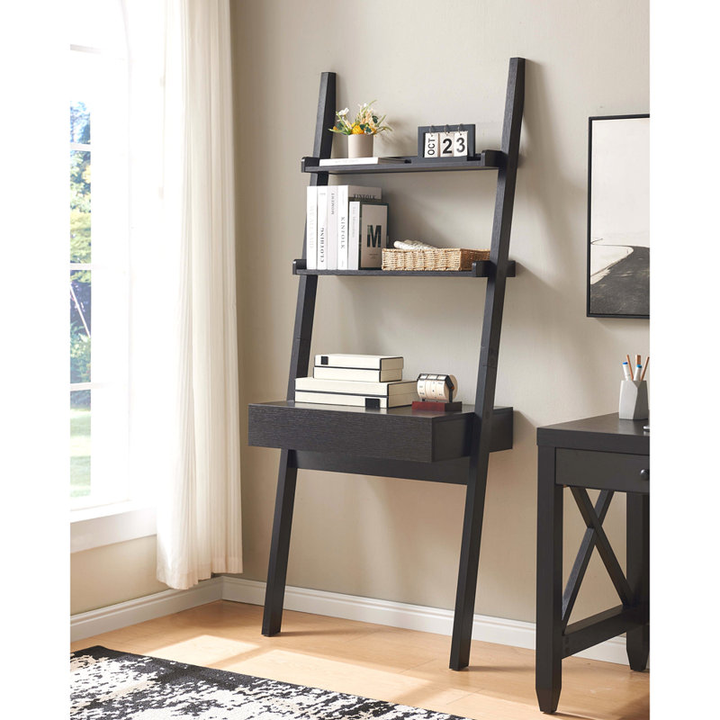 Bureau à domicile, bureau, espace de travail, table d'écriture, échelle, tiroir, deux tablettes, conception sans poignée, moderne