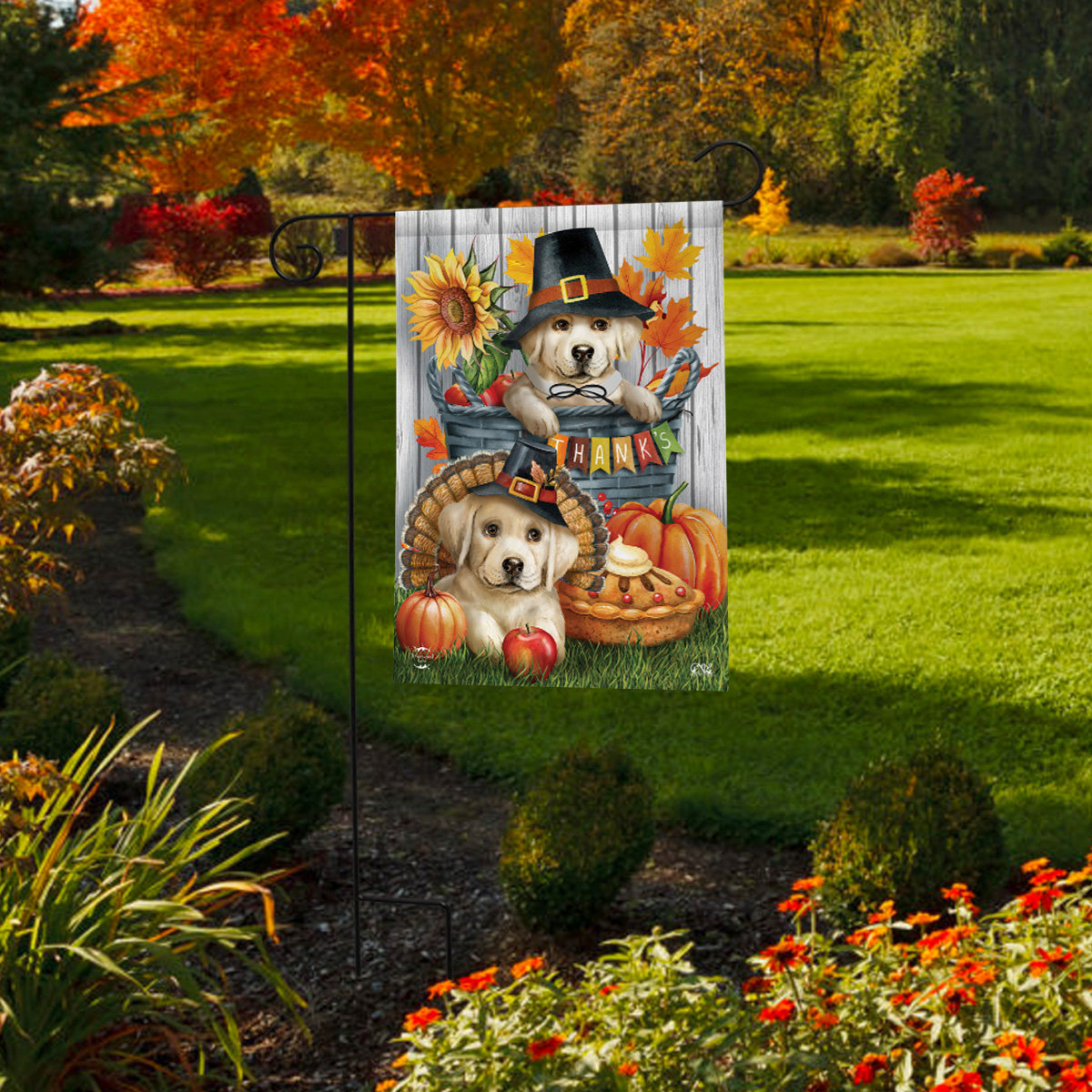 August Grove® Pilgrim Puppies Garden Flag | Wayfair