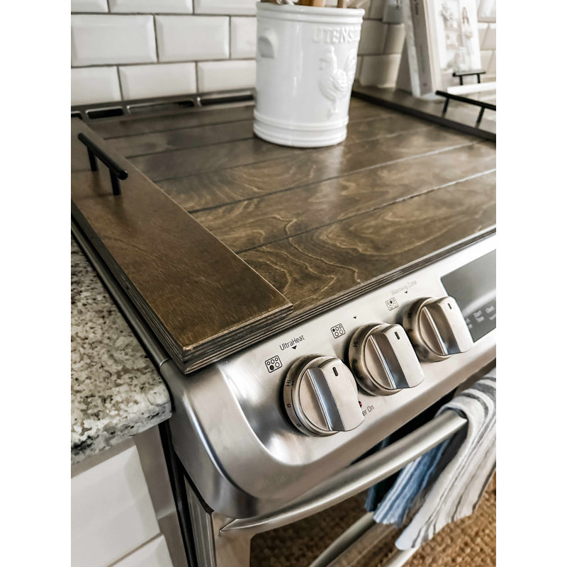 Couvercle de poêle rustique en bois au fini tonneau vieilli - Couvercle de brûleur en nouilles avec poignées, espace de comptoir supplémentaire pour cuisinières à gaz et électriques - Brandt Works USA