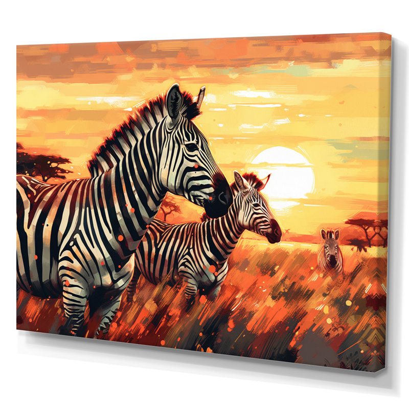Safari zébré orange orange I - impression, H 12 po x l 20 po x P 1 po, Toile tendue