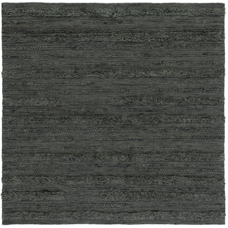 Hartzler Handmade Flatweave Charcoal/Ivory Area Rug, Square 6'