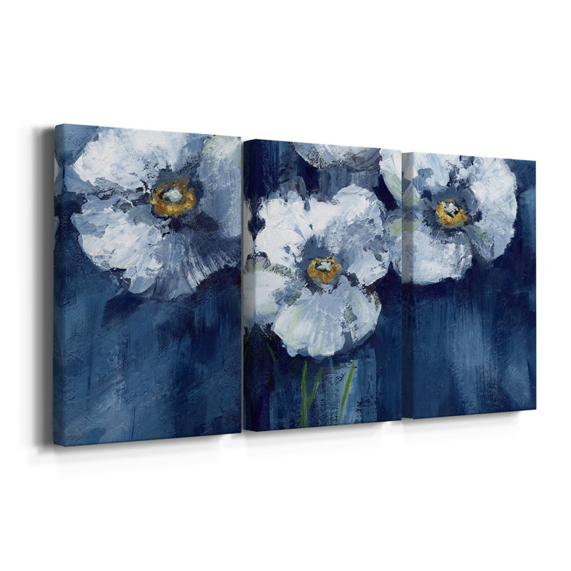 Blooming Poppies - Toile tendue avec châssis de qualité supérieure - Prêt à être accroché, H 12 po x l 24 po x P 1 po