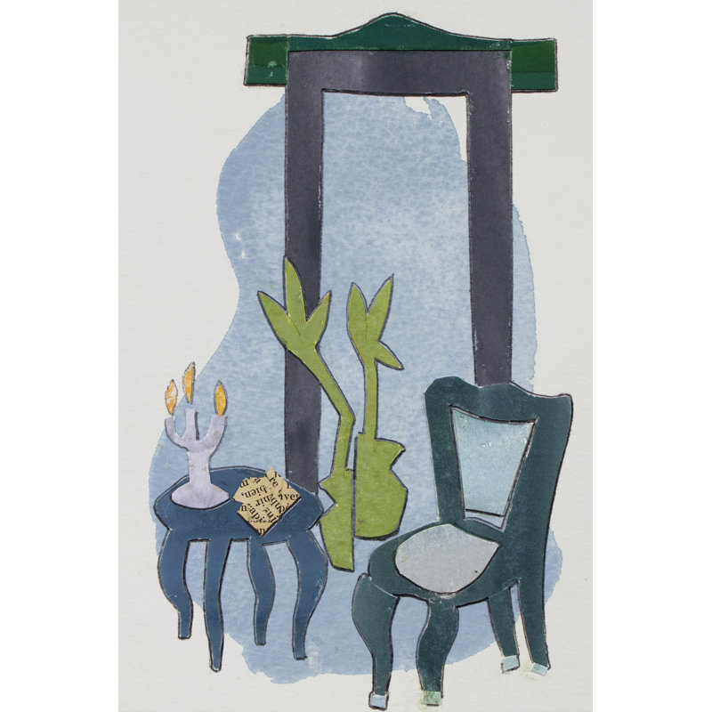 Chateau Interior IV by Rob Delamater - Painting, 91 cm H x 61 cm W, Black Floater Framed