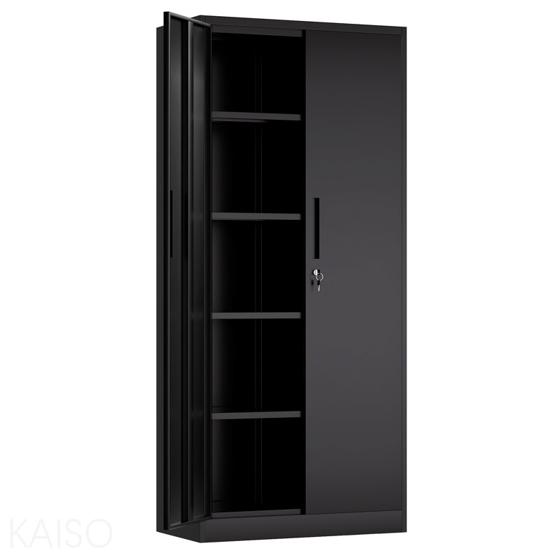 Armoire de rangement en métal 71 po H, armoire verrouillable en acier à outils noir avec portes et 4 tablettes, grands classeurs pour systèmes de rangement de garage
