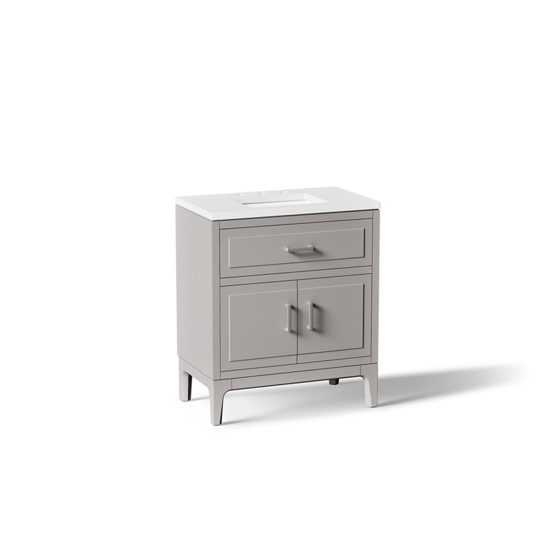 Seer Freestanding Single Bathroom Vanity Cabinet with Sink and Quartz Top, Mohair Gray, 30"