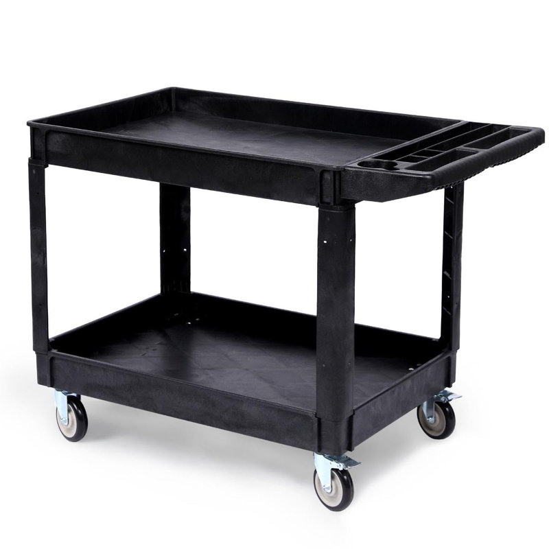 Chariot 40,5 po à 2 niveaux robuste, capacité de 550 lb avec roues pivotantes, chariot utilitaire de garage, noir