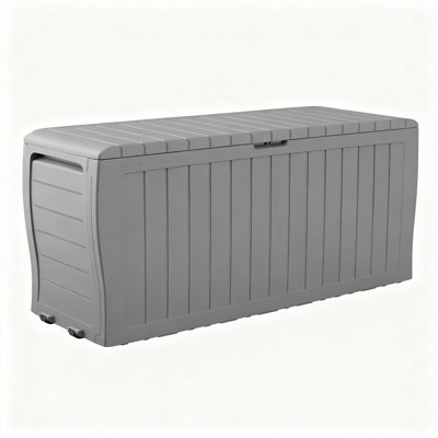 Resin Outdoor Storage Box, 71 Gallon, For Patio Furniture Cushions, Throw Pillows, Garden Tools And Pool Floats (Light Grey)