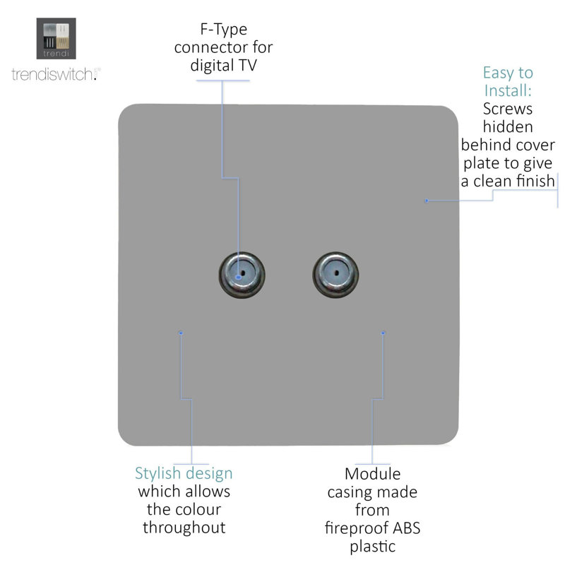 Trendi Switch 2 Gang Male F-Type Satellite Television Socket, Light Grey