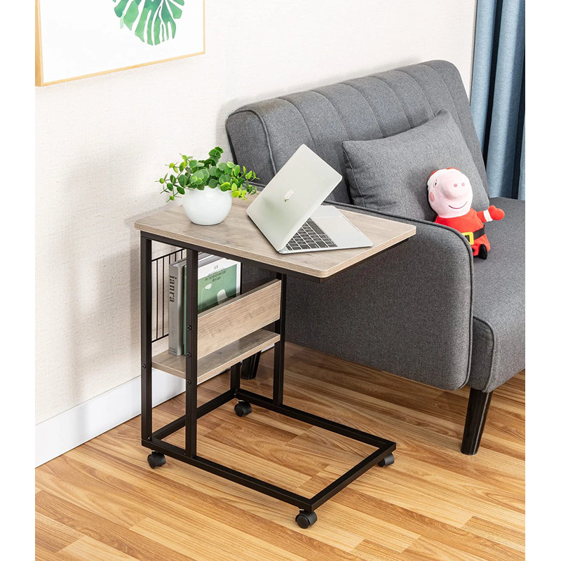 Jumelle C Table, storage end table, nightstand with drawer, modern side table, Grey