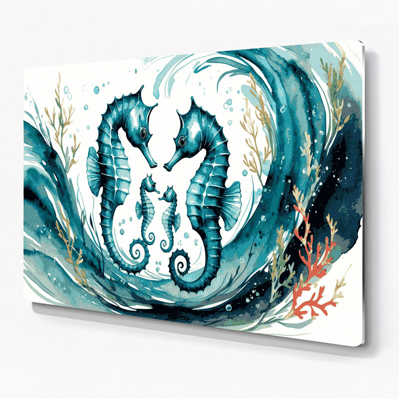 «Coastal Seahorse Family», art mural en métal vert, H 11 po x l 14 po