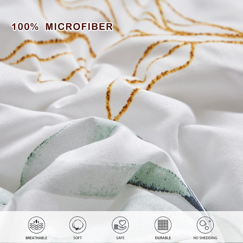 Green and Gold Botanical Microfiber Queen Bed in a Bag Set