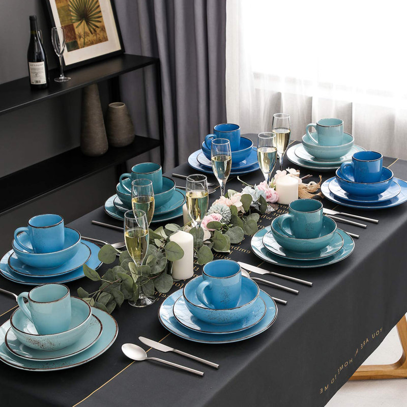 Laytoya Piece Ceramic Dinnerware Set - Service for 8, Blue