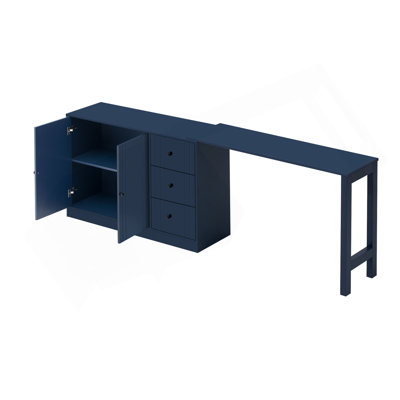 89.7''Wooden Sideboard With Extendable Table,Multifunctional Storage Cabinet With 2 Doors And 3 Drawers,For Living Room,Study,Foyer And Kitchen