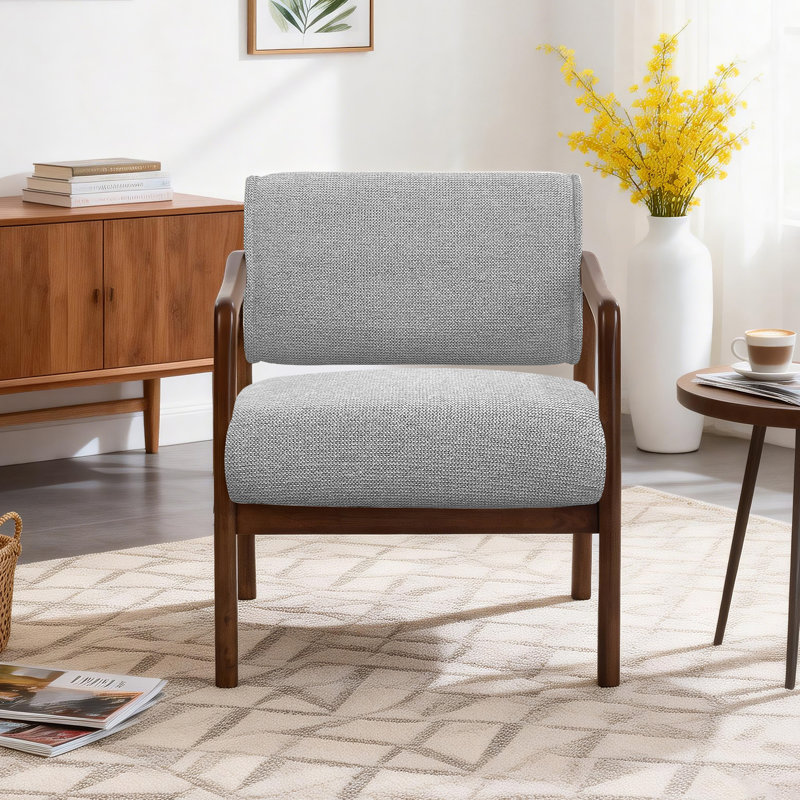 Upholstered Linen Blend Accent Chair, Grey